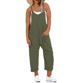 Women's Plus Size Jumpsuit Summer Casual Sleeveless Overalls Adjustable Strap Loose Fit Rompers With Pockets