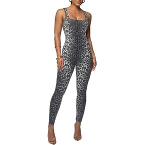 طباعة الفهد طباعة قطعة واحدة للنساء للنساء دبابة بلا أكمام bodycon rompers التمرين