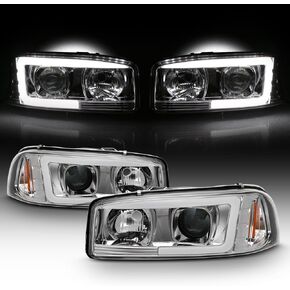 AKKON - For 99-06 GMC Sierra 1500 2500HD 3500 C3 Yukon XL Black LED Tube Projector Headlights Driver+Passenger Side Pair
