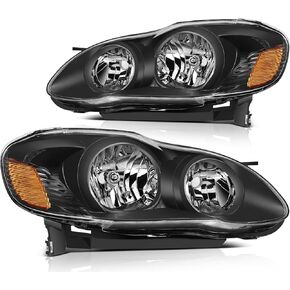 مجموعة المصباح الأمامي لتويوتا لـ Corolla 2003-2008 Black Housing Amber Reflector Clear Lens Squary و Massenger Side Bripamp