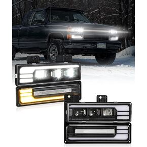 Partsam LED Headlights Assembly DOT Approved with Start Animation DRL Sequential Turn Signal Hi/Low Beam Side Marker Lights Replacement for Silverado C/K 1500/2500/3500 88-98, 6500K 12V IP67