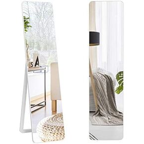 Tangkula Full Length Floor Mirror with Stand, Full Body Mirror with Solid Wood Frame, Standing Hanging or Leaning Dressing Mirror for Home Office, 63" x 14.5"