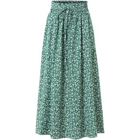 Women's Elastic Waist Skirt Floral Casual Skirt with Pockets in Spring Summer and Autumn