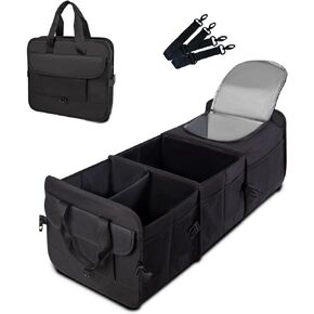 Trunk Organizer for SUV with cooler bag, Collapsible Multi-Compartment Car Organizers Foldable 600D Oxford Polyester (blue-upgrade)