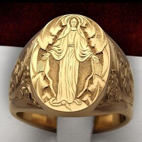 18k Gold Plated Rings Virgin Mary Hand Carved Rings Womens Round Cut Cubic Zirconia Womens Girls Religious Rings (10)