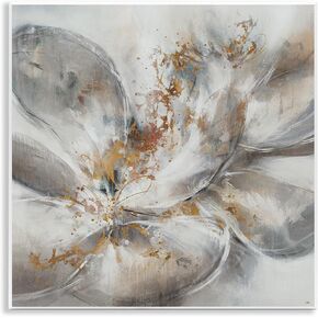Pustell Industries Abstract Flower Bloom Gray Gold Painting Plaque ، 12 × 12 ، تصميم للفنان الثالث والجدار