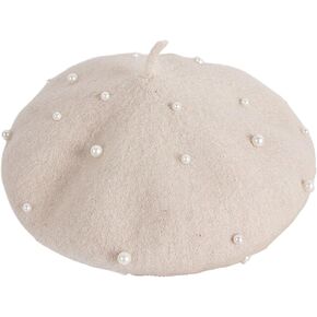 Kids Pearl Wool Beret Hat French Beanie Cap Artist Artist Costume Costume for Little Girls 2-6y