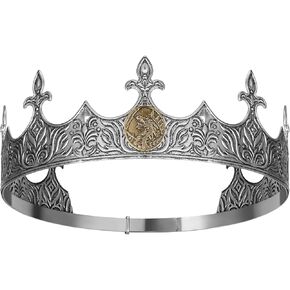 SWEETV King Crown for Men, Dragon Crown for Male, Antique Silver Men's Tiara Prince Diadem, Royal Medieval Costume Hair Accessories for Cosplay Birthday Knight Halloween