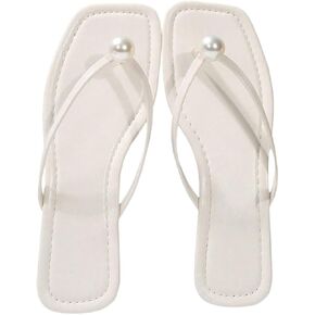 GORGLITTER Women's Summer Beach Pearl Flip Flops Slip On Dressy Thong Slide Flat Sandals