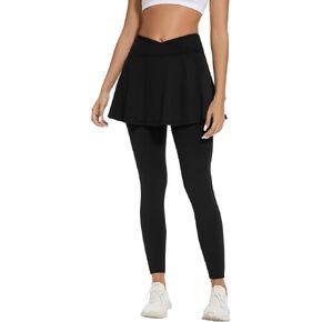 Soneven Tennis Skirted Leggings for Women with Pockets Crossover Ruffle Pleated Golf Skort Active Yoga Leggings with Skirts