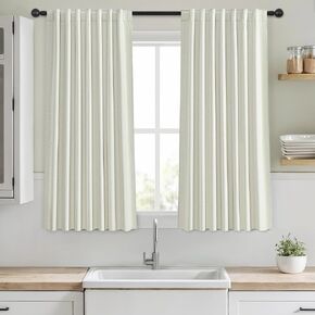 Linen Blackout Curtains 54 Inch Long Black Out Drapes Birch 2 Panels Set Curtain Back Tab Rod Pocket Small Short Window Drape Noise Cancelling Treatments Natural for Living Room
