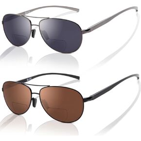 Liansan 2 Packs Premium Aviator Bifocal Reading نظارات شمسية للرجال للنساء Retro Top Clear Sun Readers Protection