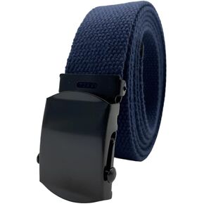Canvas Military Golf Belt with Black Buckle and Tip - Up to 55" Waist Size, Long Black Buckle