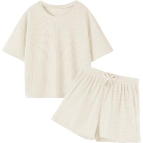DREAM BUS Girls T-Shirts and Shorts Set 2 Pieces Teen Girls Summer Matching Outfit Solid Trendy Clothes for Little Girl