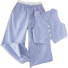 Floerns Girl's 2 Piece Outfit Striped Button Down Vest and Wide Leg Pants Set