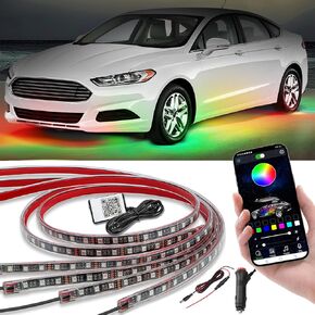 Kairiyard 4Pcs Underglow LED Lights for Cars with App Control, 16 Million Dream Colors Chasing Music Mode Car Underglow kit RGB Waterproof Under Glow kit for Car Truck