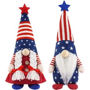 4th of July Patriotic Gnome Decorations, 2 PCS Handmade Mr & Mrs USA Swedish Tomte Gnomes Plush Table Ornaments Gift for Independence Day Memorial Day Patriotic Party Table Decor