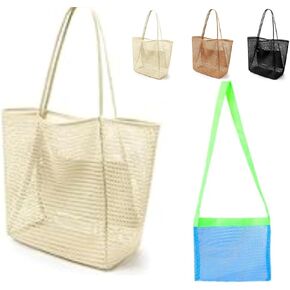 Mesh Beach Tote Bags for Womens, Shoulder Handbag Hobo Pool Bags for Swimming Vacations Summer Essentials