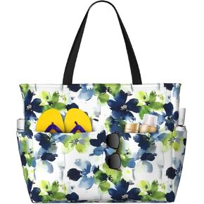 Large Beach Bag for Women Waterproof Foldable Travel Shoulder Tote Bag with Pocket for Weekender Pool Vacation