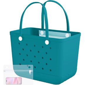 X-Large Rubber Beach Bag Tote Waterproof Tote Bag with Zipper Pocket Modern Travel Tote Bag Sports Beach (Malachite, X-Large)