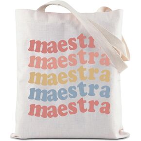 ZJXHPO Maestra Tote Bag Teacher Appreciation Gift Spanish Teacher Reusable Shopping Bag Bilingual Teacher Shoulder Bag