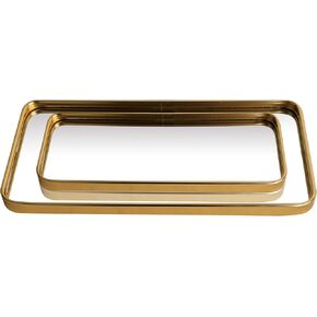 Perfum Trays,Gold Mirror Tray,Vanity Decorative Tray,Non Slip Rectangular Perfume Organizer for Jewelry,Bathroom,Coffee Table (Small+Large)