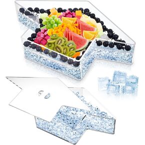 14. 9 Inch Double Layer 2025 Graduation Chilled Serving Trays for Parties Large Fillable Grad Cap Charcuterie Board Removable Food Tray Grad Party Fruit Tray Macaroon Stand Cookie Snack Dish