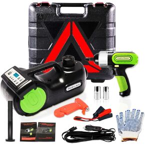 Wayska Electric Car Jack - 5 Ton, 12V Hydraulic Floor Jack with LCD Display, Electric Impact Wrench & Inflator Pump for SUV, Sedan, Truck Lift & Tire Change