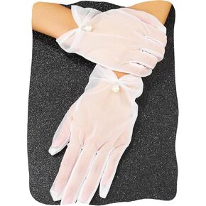 White Lace Sheer Short Wedding Gloves for Women