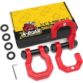 D-Ring Split Shackles, 2Pack, 3/4" Split Shackles 7/8" Pin, 57320lbs Breaking Strength, Heavy Duty Forged Steel, Split D-Ring Shackles Towing Winch Shackle for Recovery, 4x4 Off-Road, Black Red