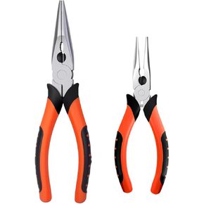 Needle Nose Pliers 8"&6",Premium Long Nose Pliers Set with Wire Cutter Heavy-Duty CRV Steel,Pliers with Soft Grip for Home/Jewelry/Crafts-2 Pack