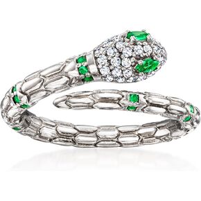 روس سايمونز الإيطالية .14 CT. T.W. محاكاة الزمرد و .10 CT. T.W. حلقة ثعبان CZ في الفضة الاسترليني