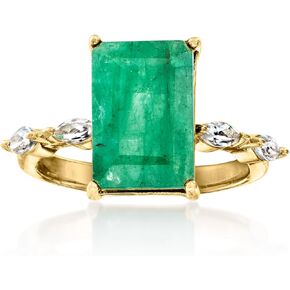 Ross-Simons 5.50 Carat Emerald and .50 ct. t.w. White Topaz Ring in 18kt Gold Over Sterling