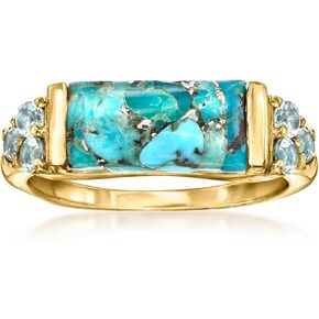 Ross-Simons Turquoise and .70 ct. t.w. Sky Blue Topaz Ring in 18kt Gold Over Sterling. Size 10