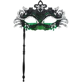 Mardi Gras Masquerade Mask Venetian Helding Stick Mask Halloween Carnival Carnival Mask for Party Black/Green