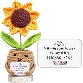 Gossby Gift for Mom - إيجابية عباد الشمس كروشيه مع البطاقة - شكرًا لك أمي - أمي هدية من الابنة ، الابن ، طفل - يوم الأم ، عيد الميلاد ، هدية عيد ميلاد لأمي - فكرة هدية أمي اللطيفة