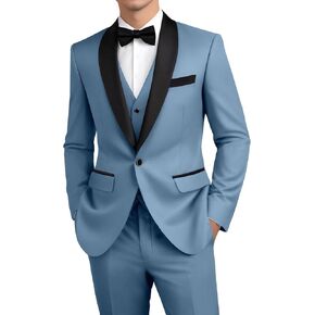 Mens Suit 3 Piece Formal Shawl Lapel Tuxedo for Men Wedding Suits One Button Jacket Vest Pants Set