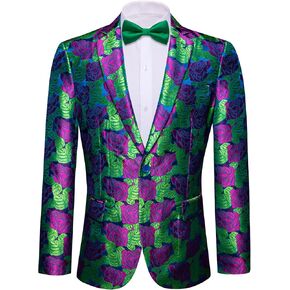 Barry.Wang Mens Floral Blazer Notched Lapel Suit Jacket Flowers Tuxedo Party Christmas Holiday Cruise Coat