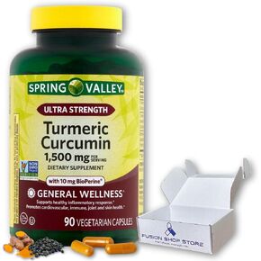 Spring Valley Turmeric Curcumin 1500mg- with Black Pepper Capsules, 90ct (Pack of 1), Boxed by Fusion Shop Store