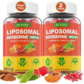 Liposomal Berberine Gummies Organic + Berberine HCL + Turmeric, Berberine Supplement with Ceylon Cinnamon, Bitter Melon, Fiber for Digestion, Artichoke for Liver, Overall Health, Sugar Free