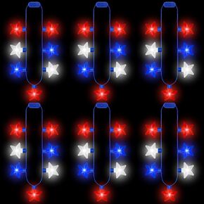 4th of July Necklace Accessories, 12PCS Independence Day Light up Necklace, Fourth of July 7 Bulb Red Blue Whtie Stars Stuff, Glow Necklaces Bulk Flag Day Patriotic Themed Parades Parties Favors