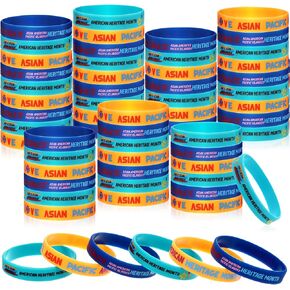 60 Pcs Asian American Pacific Islander Heritage Month Rubber Bracelets Decorations 3 Styles AAPI Stretch Bracelets Silicone Wristband Bracelets Goodie Bag Stuffers Fillers for Party Supplies