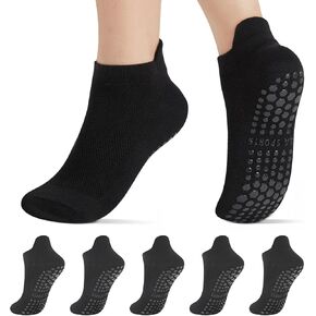 Pilates Barre Socks 5 أزواج للنساء غير القبضة جوارب الكاحل لليوغا لمستشفى تجريب حافي القدمين