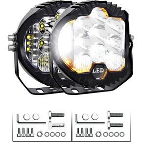 قرون فاتحة LED 5 بوصة ، 172W 30000LM Shower Round Round Round Bar مع Amber DRL ، 270 ° نطاق أبيض/كهرمبر ضوئي شديد الإضاءة
