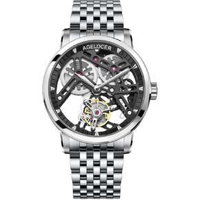 AGELOCER Men Mechanical Watches, Skeleton Tourbillon Wrist Watch with Mechanical Movement and Skeleton Dial Luxury Dress Watch