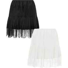 niyokki Women's Y2k Vintage Skirts Lace Slip Skirt Pleated Ruffle Floral Lace Tiered Short Mini Underskirt