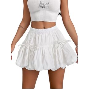Verdusa Women's Bubble Skirt Ruffled Pleated Mini Skirt Elastic Waist Short Skater Skirts in Kuwait