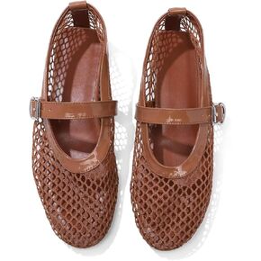 Mesh Flats for Women Ballerina Comfortable Mule Casual Round Toe Buckle Strap Ballet Mary Jane Shoes for Summer