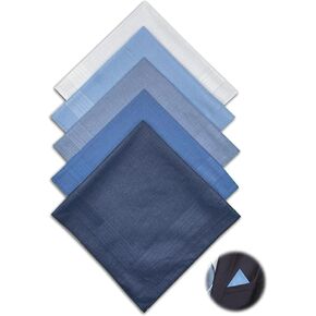 5 Pcs Cotton Navy Blue Pocket Squares for Men, 15.7" Classic Soft Gentlemen Handkerchiefs, Machine Wash Premium Hankies for Special Event Formal Occasion Father Boyfriend (Navy to Sky Blue)