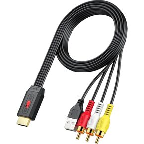 Neoteck RCA to HDMI Converter 150cm/5ft RCA to HDMI Cable Supports 16:9/4:3 Conversion Built-in RCA Cable for Vintage Movies or Life Videos Plug and Play Widely Used in DVD VCR Player-Male RCA Input